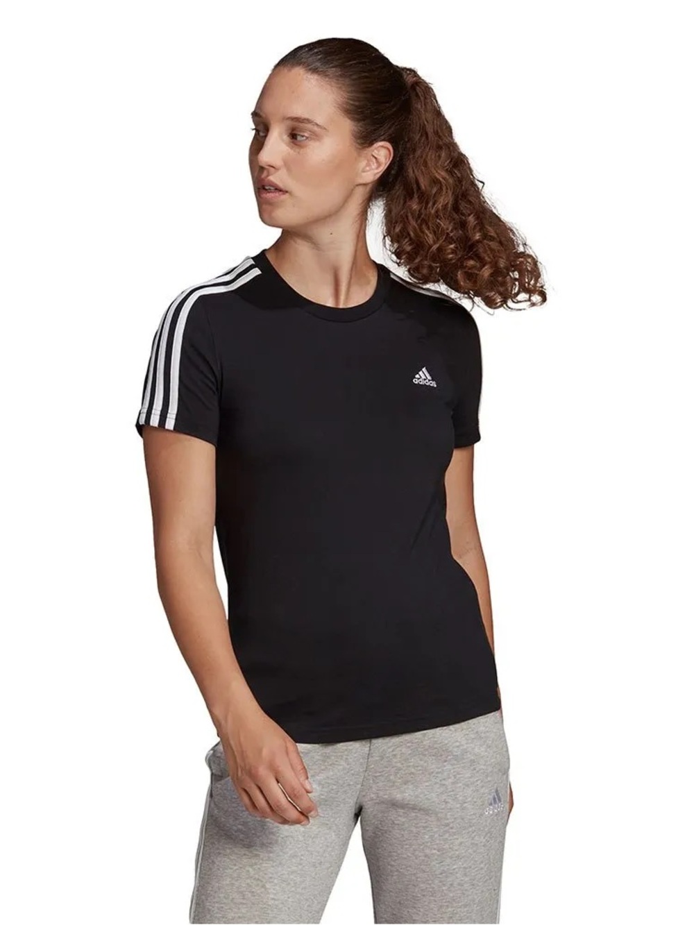 adidas Black Short-Sleeve 3-Stripe Performance Tee